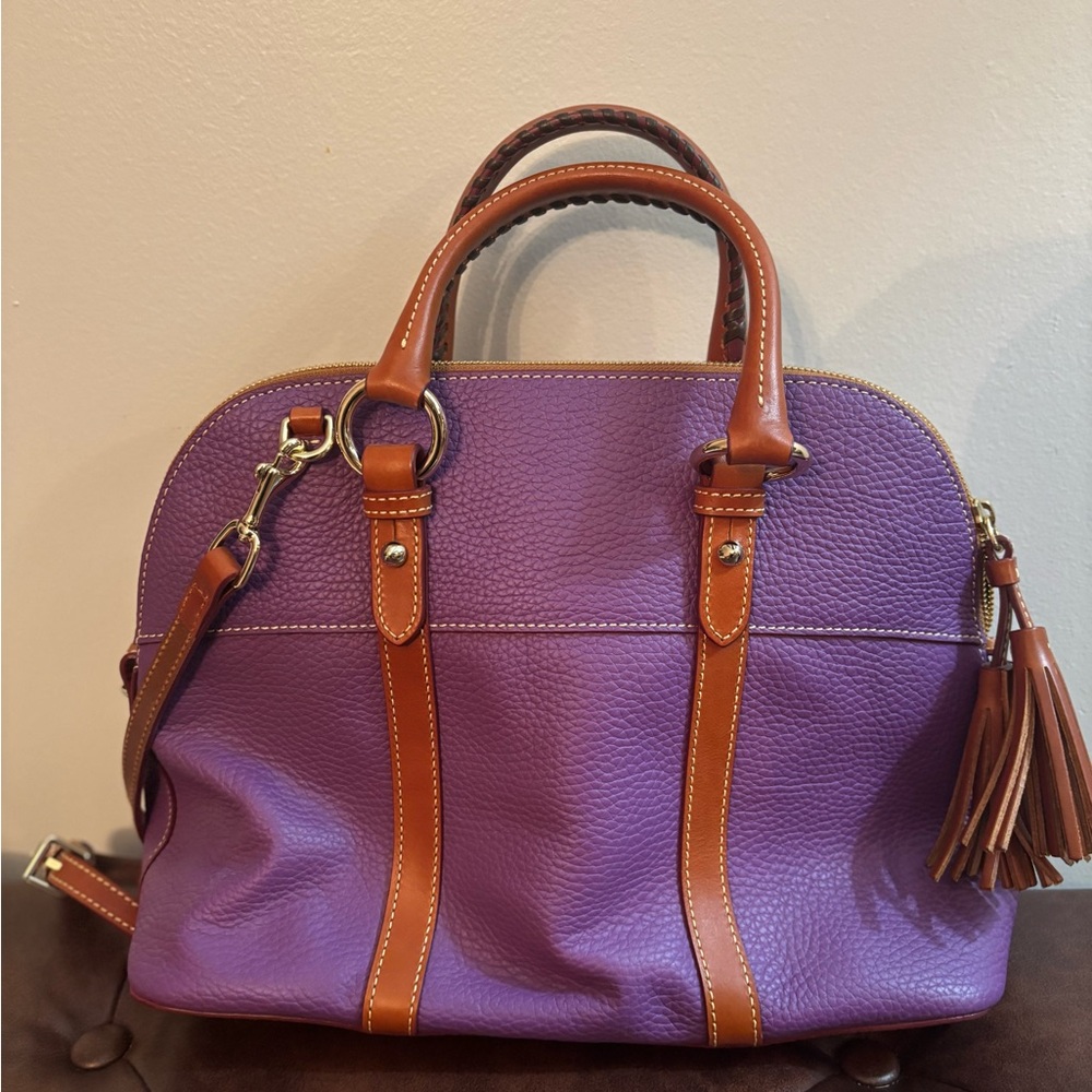 Dooney & Bourke Elegant Purple and Tan Satchel - Picture 2 of 3